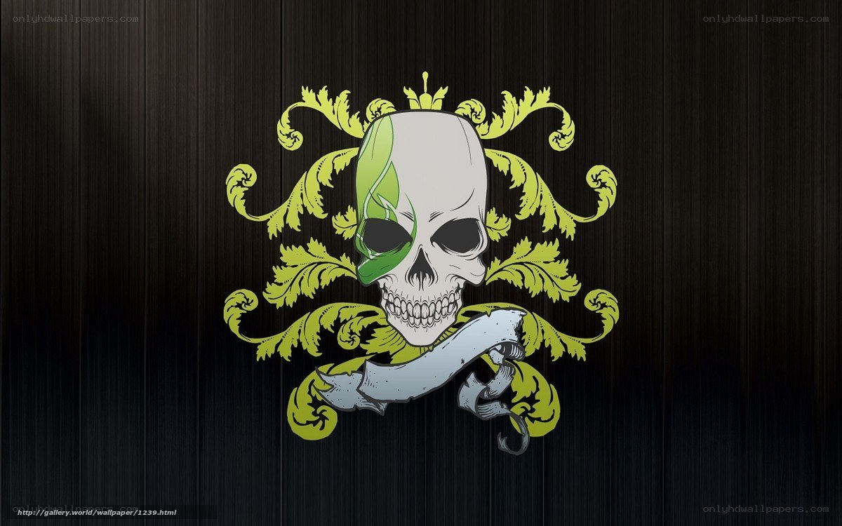 skull with green leaf design