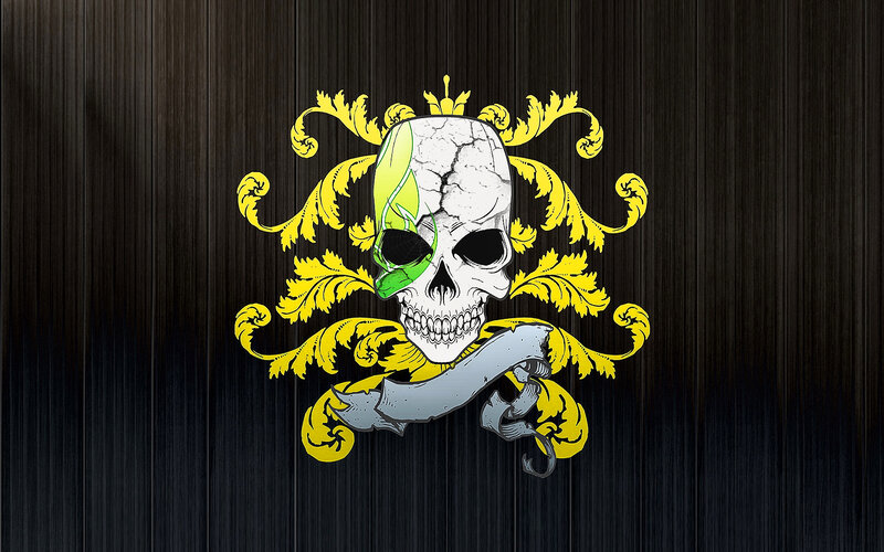 skull with green leaf emblem