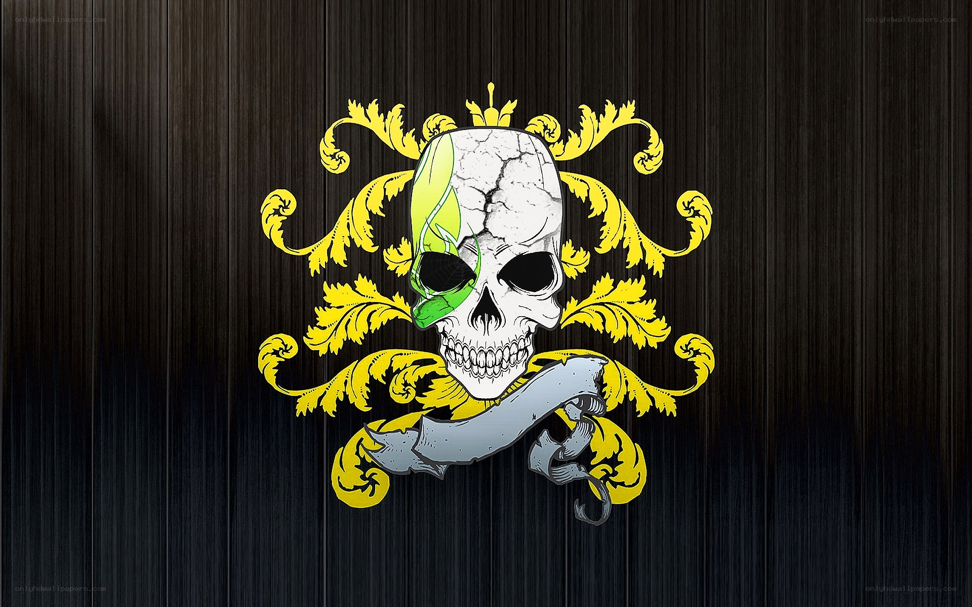 skull with green leaf emblem