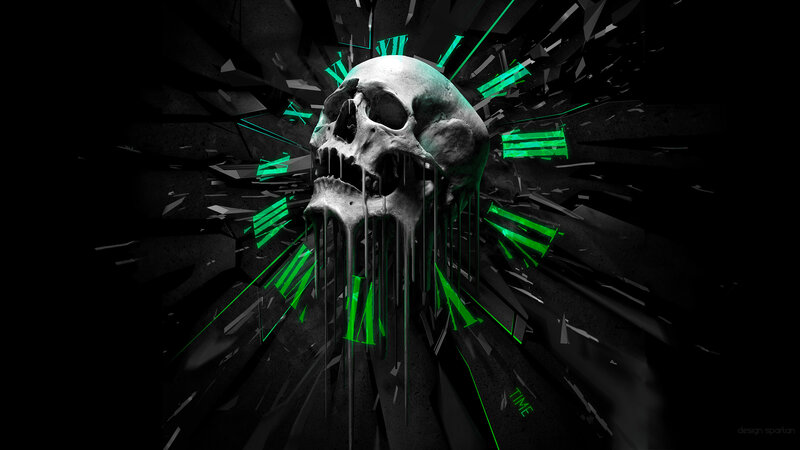Skull with Green Light — Black, Dark