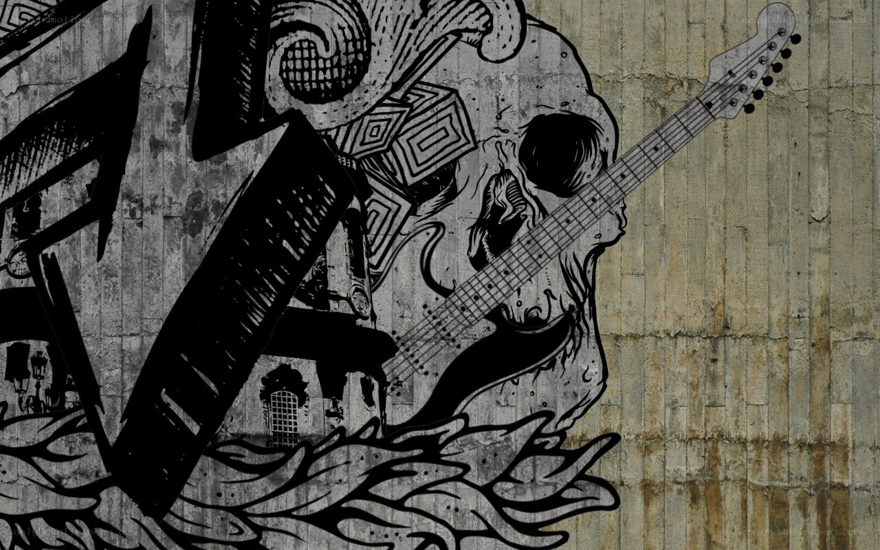 skull with guitar graffiti