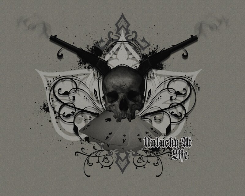 skull with guns and cards