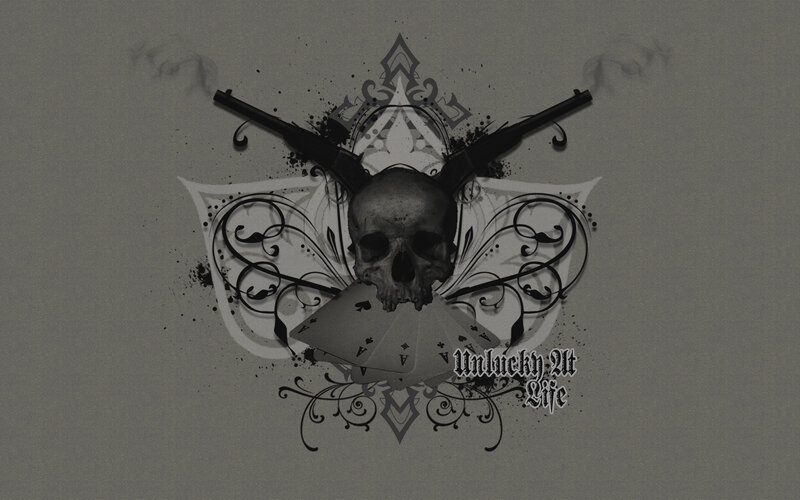 skull with guns and cards