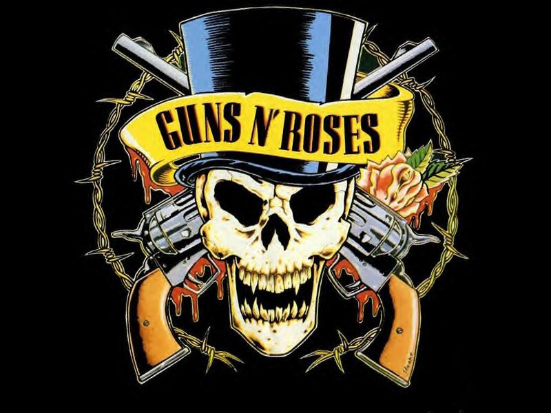 Skull with Guns and Rose — Black