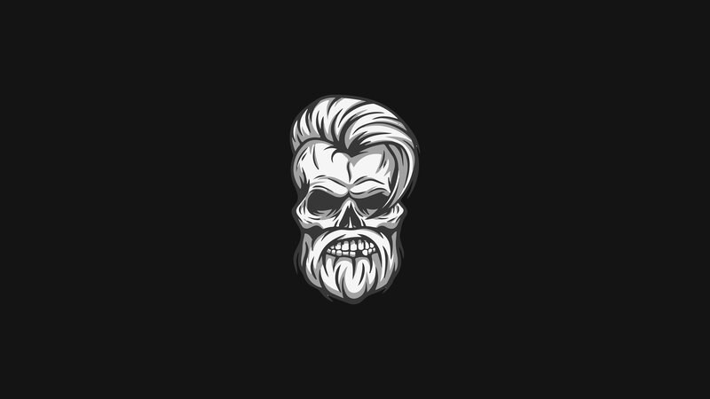 Skull with Hair and Beard