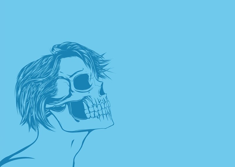 Skull with Hair — Blue