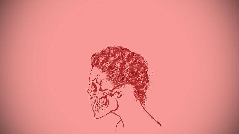 Skull with Hair — Red, Dramatic, Illustration