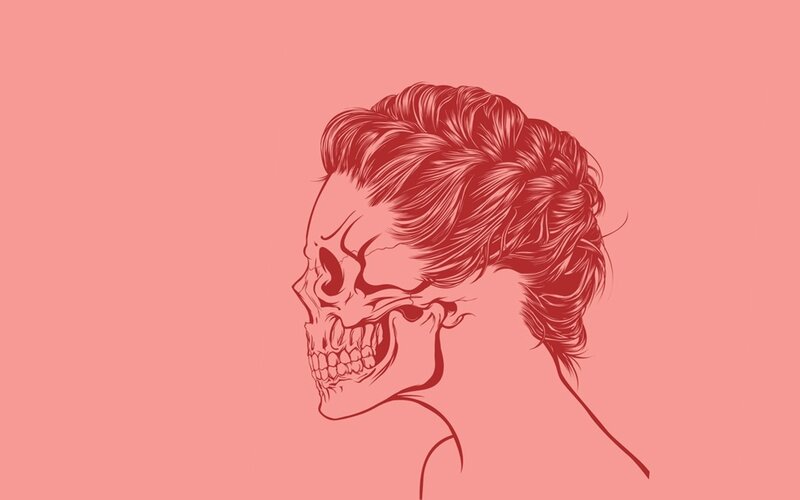 Skull with Hair — Red, Dramatic