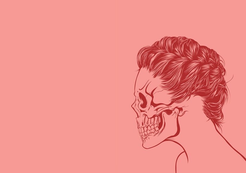 Skull with Hair — Red