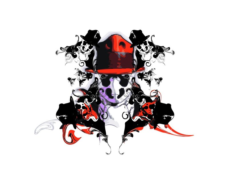 Skull with Hats and Swirls