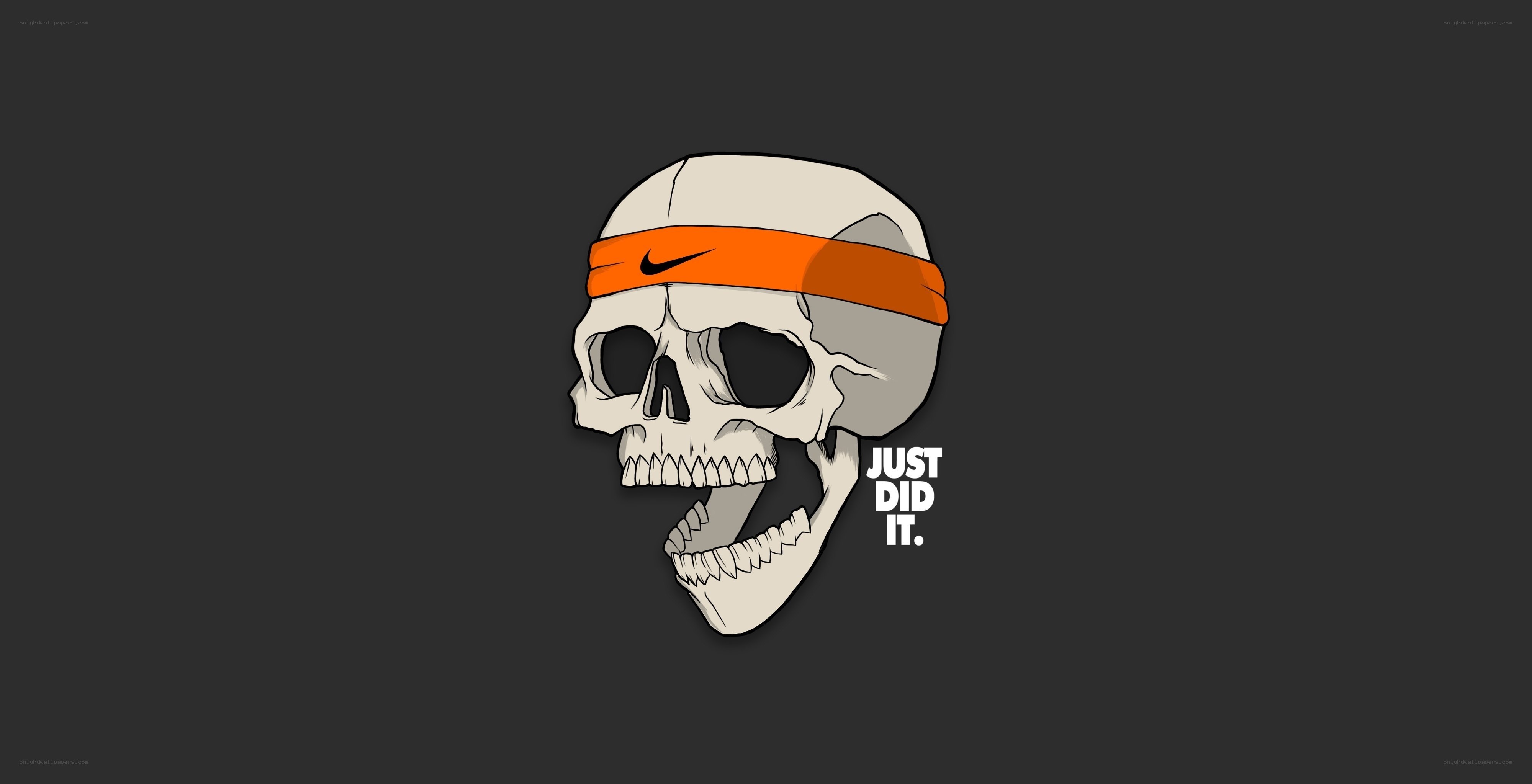 skull with headband and slogan
