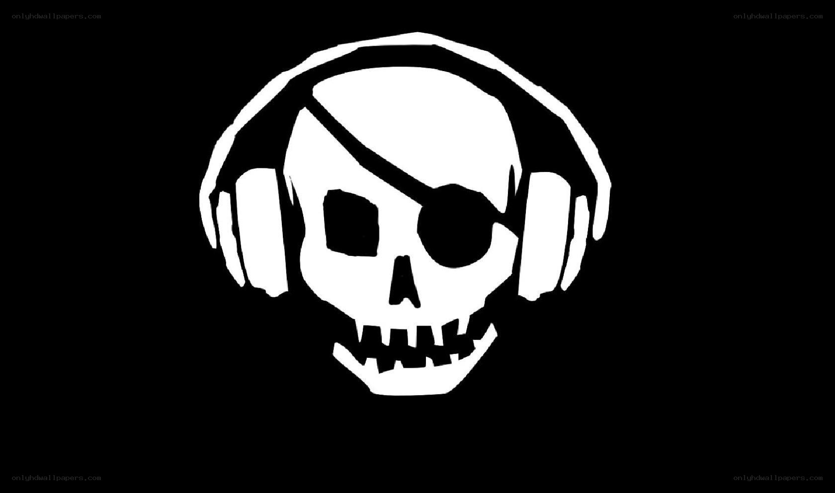 skull with headphones and eye patch