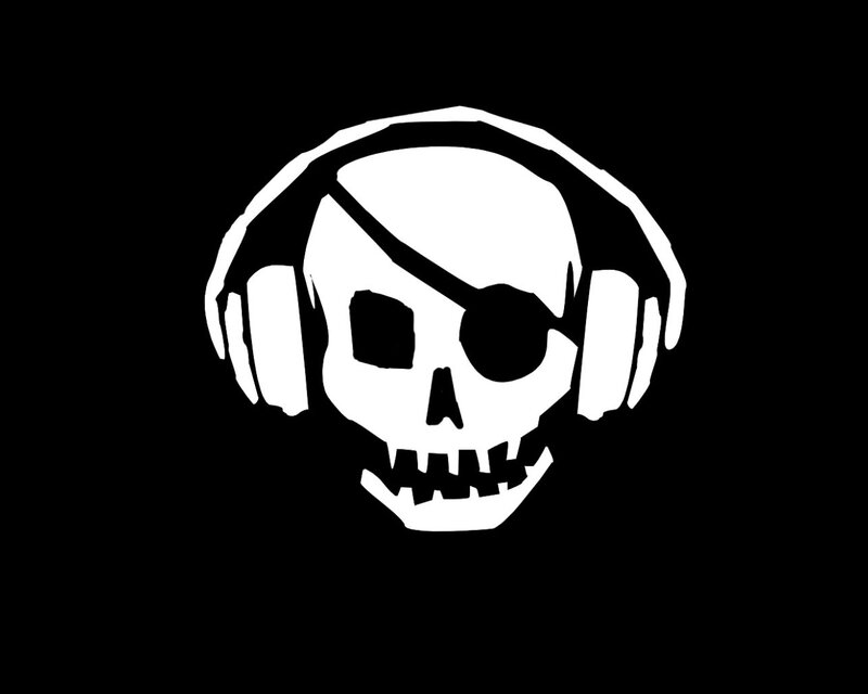skull with headphones and eye patch