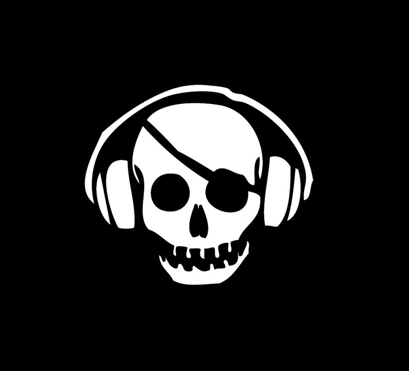 skull with headphones and eye patch