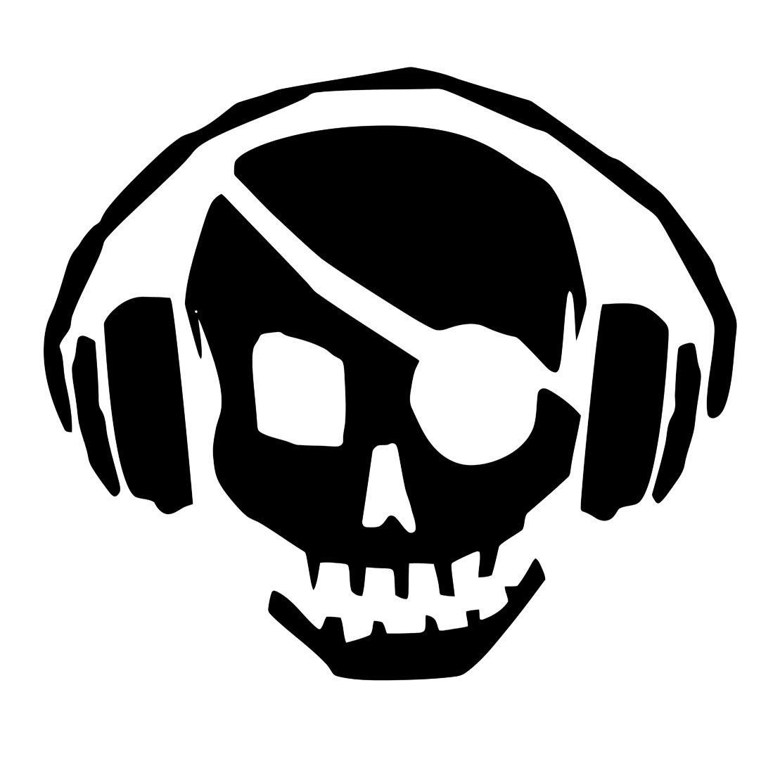 skull with headphones and eye patch
