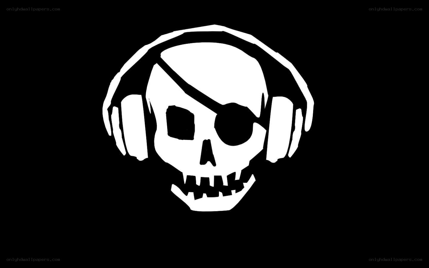 skull with headphones and eye patch