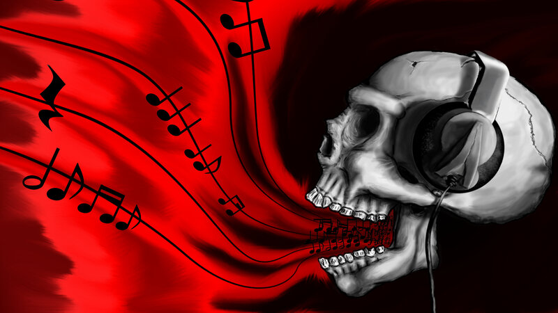 skull with headphones and music