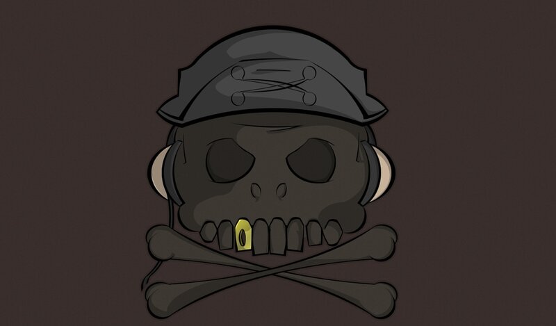 skull with headphones and pirate hat