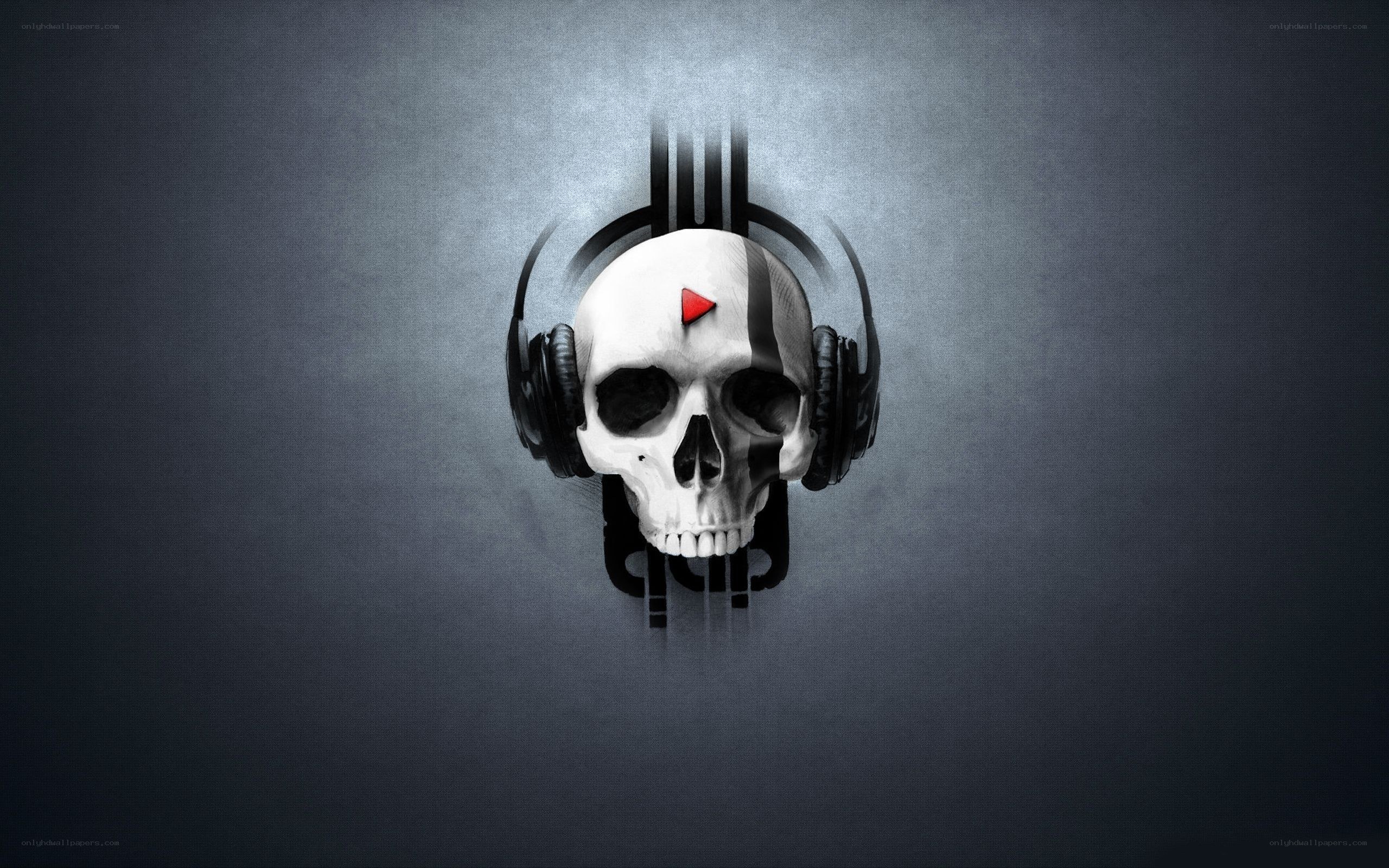 skull with headphones and play button