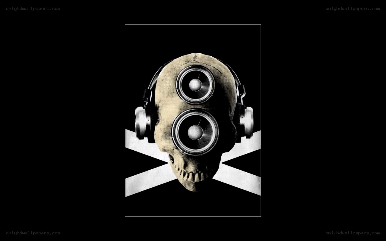 skull with headphones and speakers