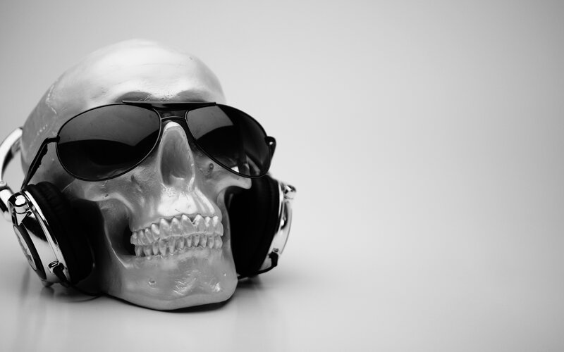 Skull with Headphones — Black, Cool