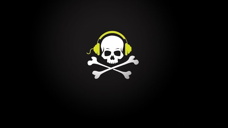 Skull with Headphones — Black, Dark, Vector Art