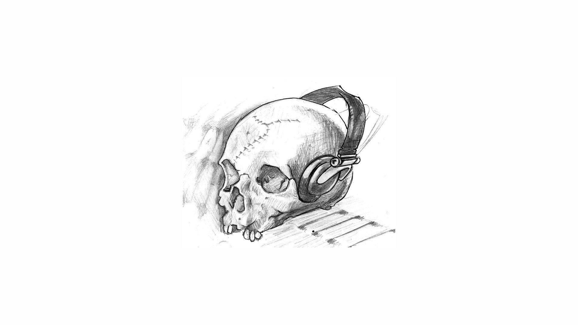skull with headphones drawing