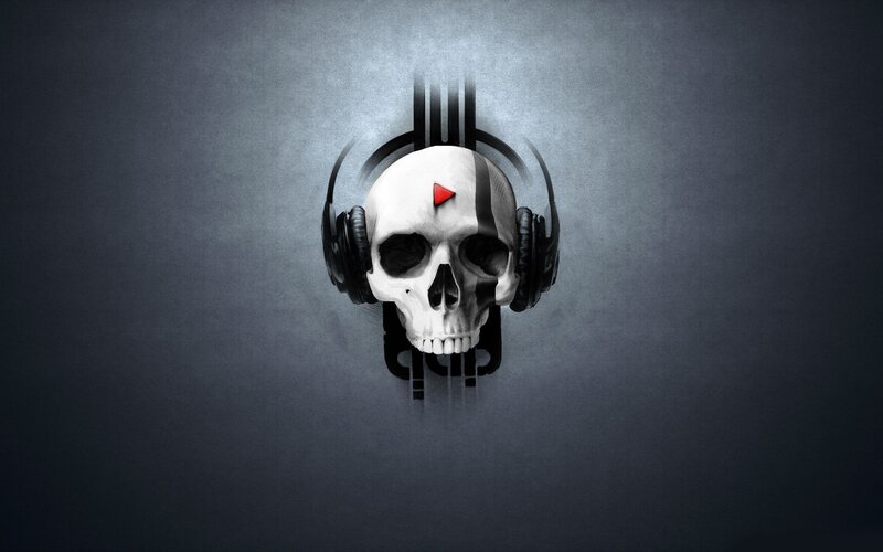 Skull with Headphones — Gray, Dark