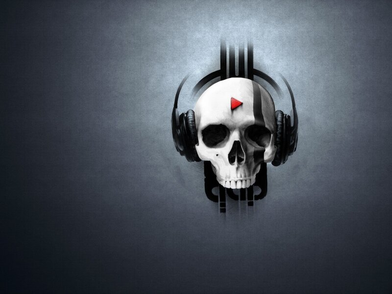 Skull with Headphones — Gray