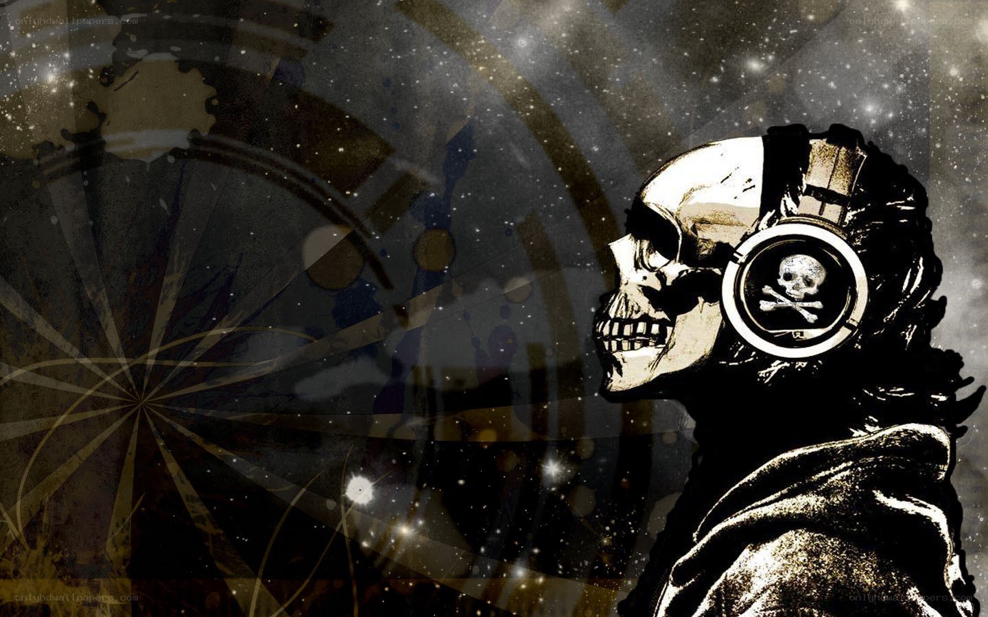 skull with headphones in space