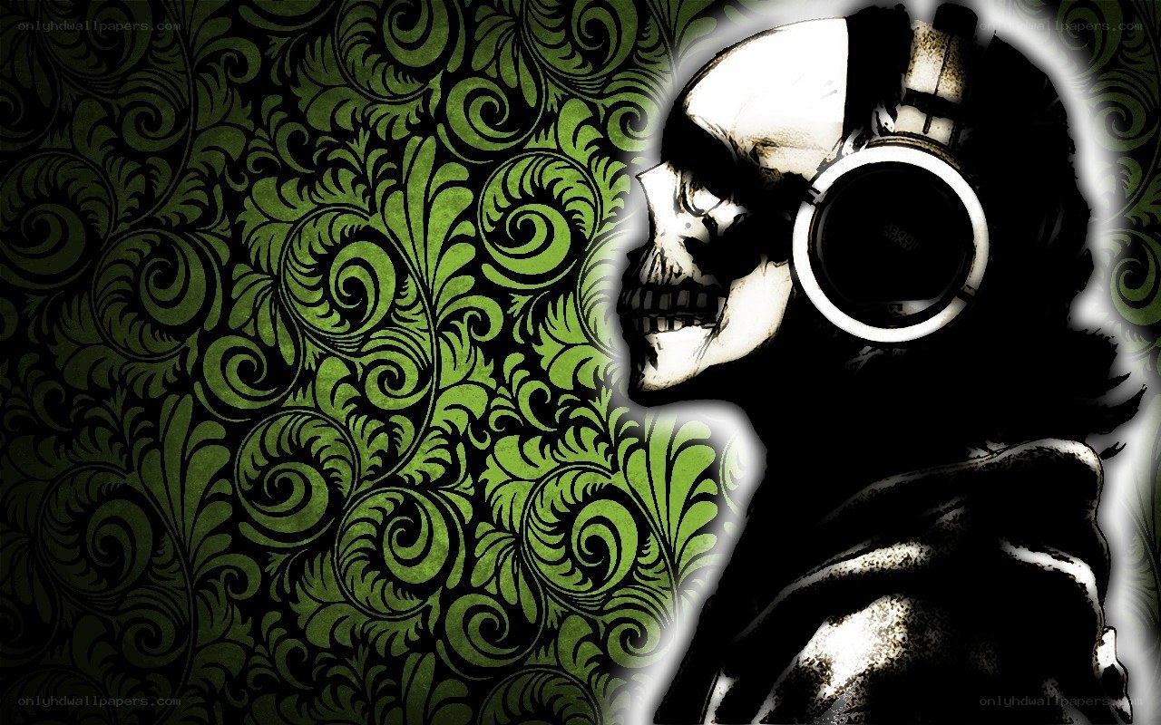 skull with headphones wallpaper