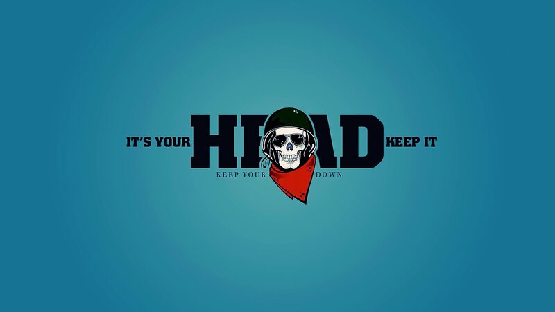 skull with helmet and bandana