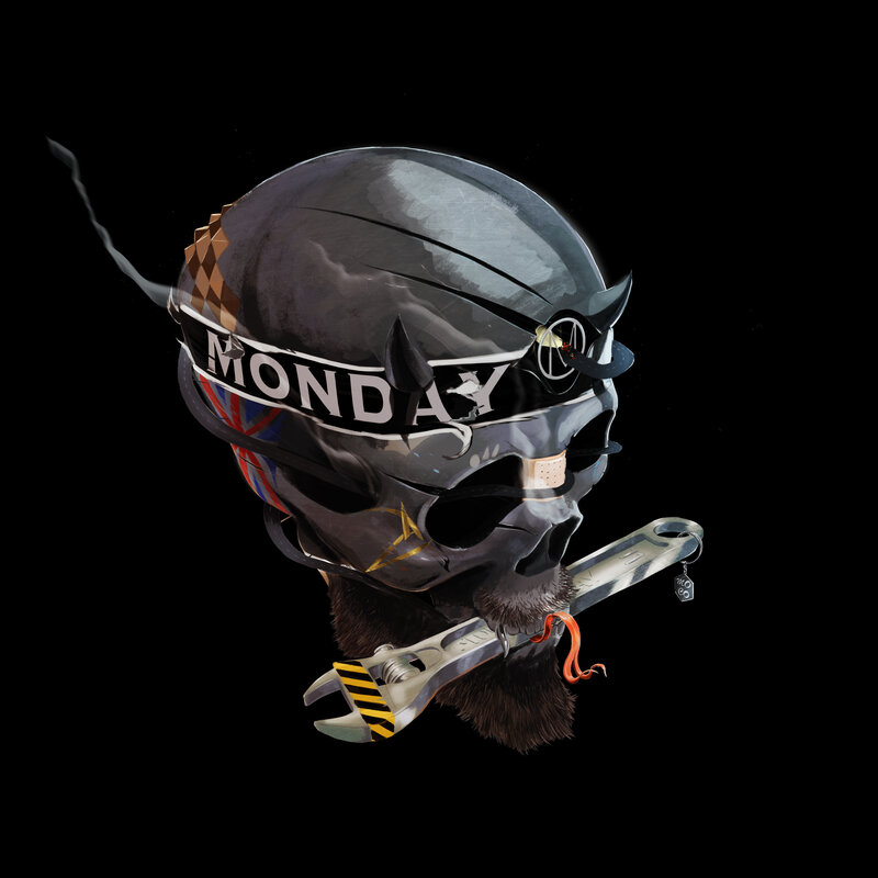 Skull with Helmet and Wrench