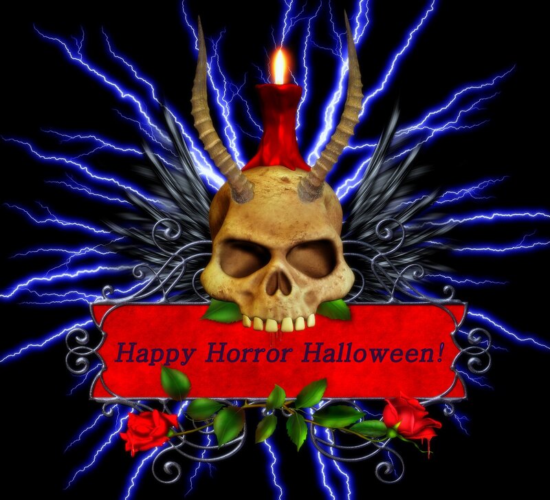 Skull with Horns and Candle — Black