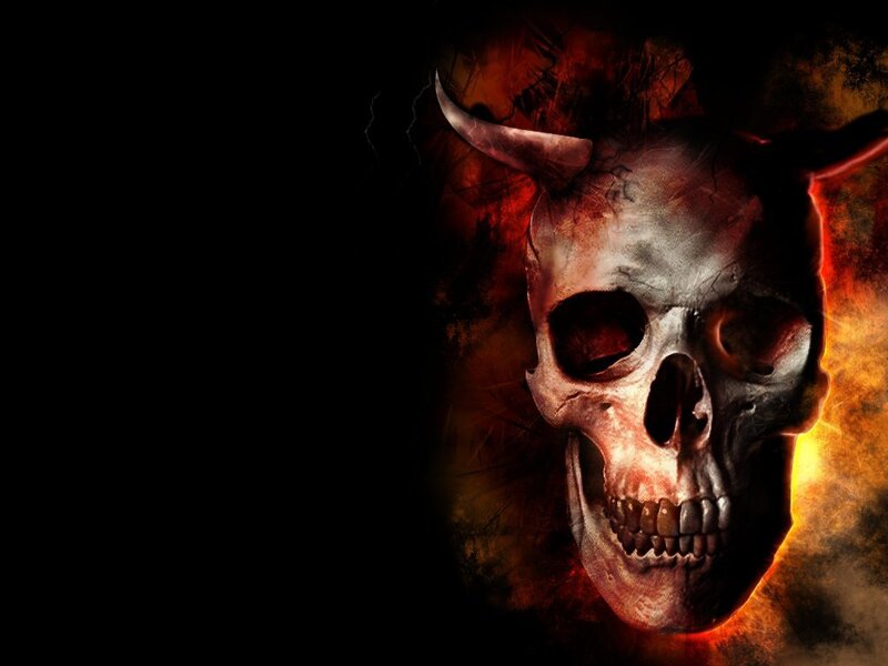 skull with horns and fire