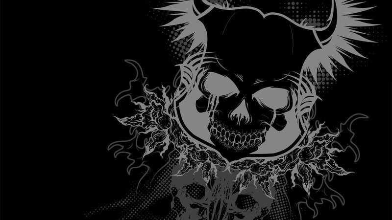 Skull with Horns and Flames — Black, Dark, Digital Art