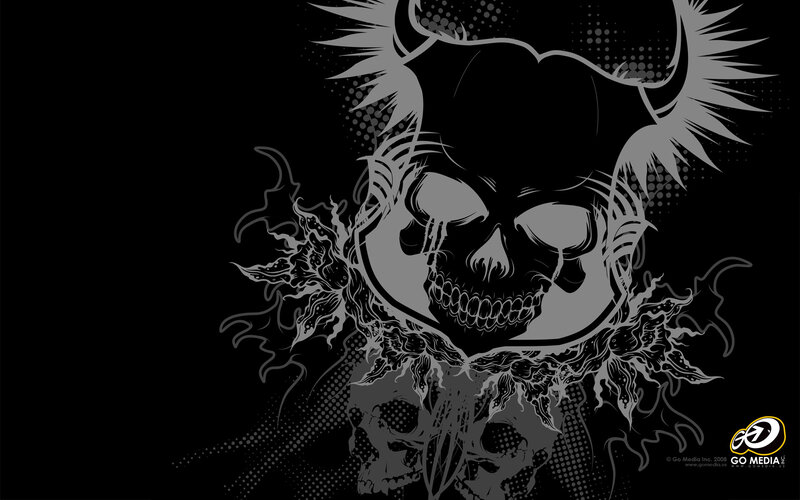 Skull with Horns and Flames — Black