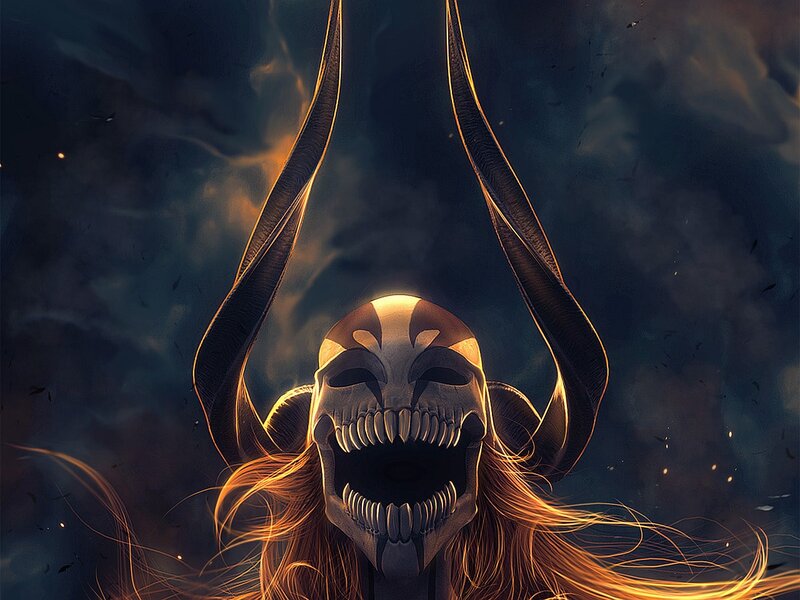 Skull with Horns and Hair