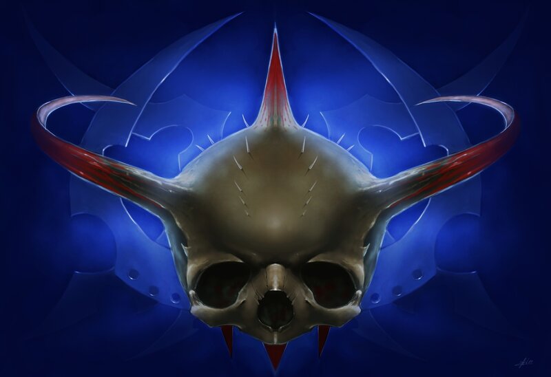 Skull with horns and spikes