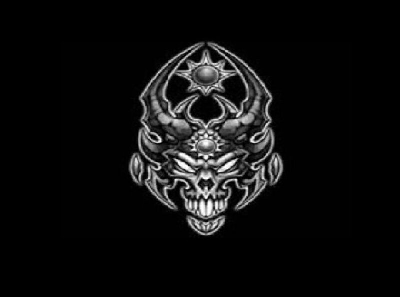 skull with horns and sun symbols