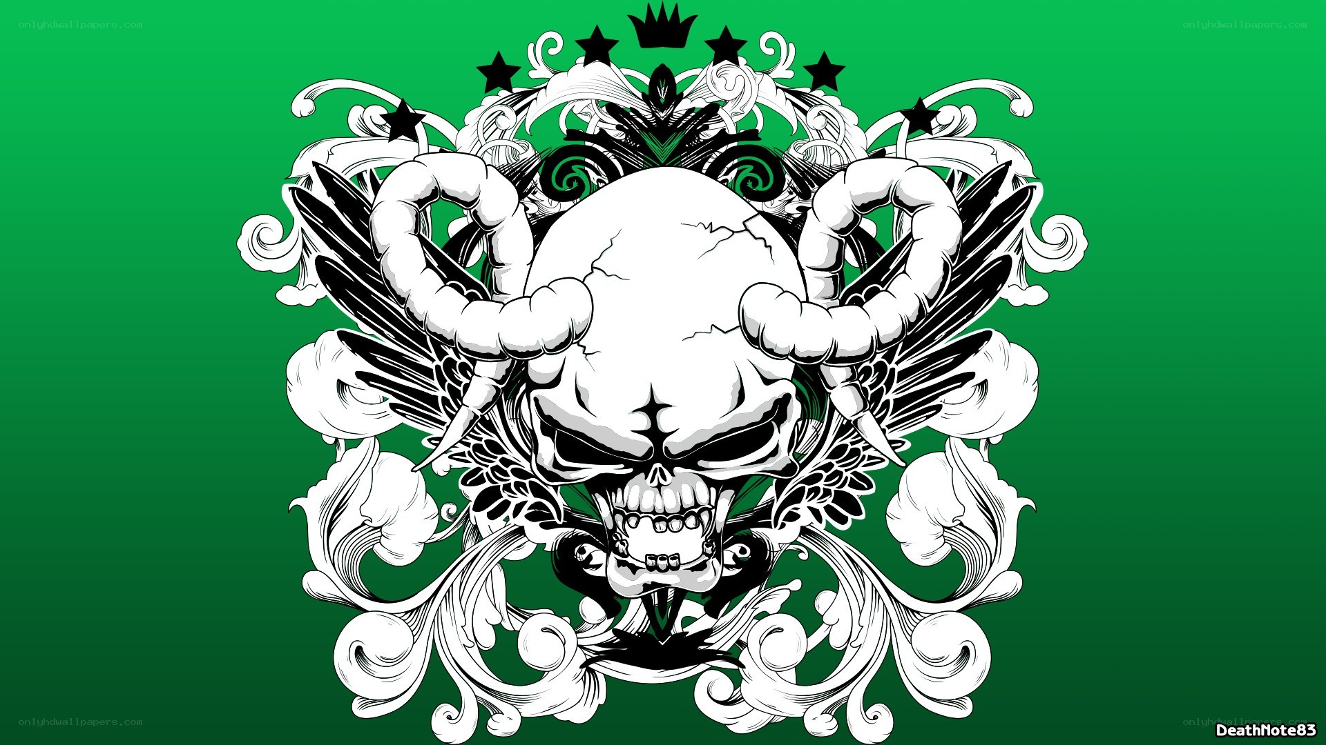 skull with horns and wings
