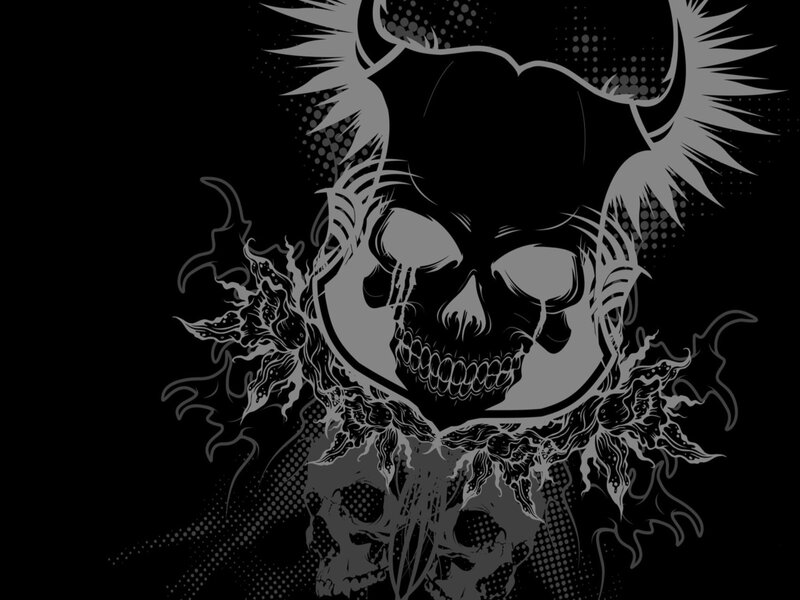 Skull with Horns and Wings — Black, Dark, Digital Art