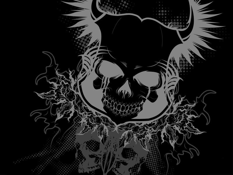 Skull with Horns and Wings — Black