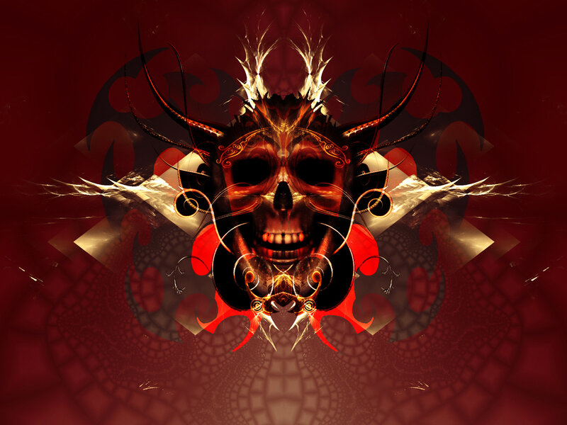 Skull with Horns and Wings — Red