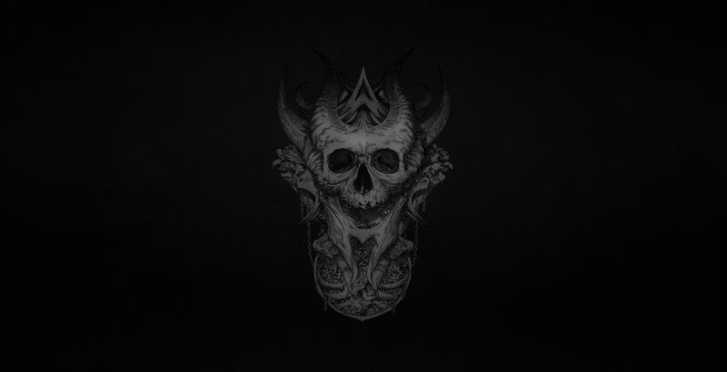 Skull with Horns — Black, Dark, Digital Art, Bones