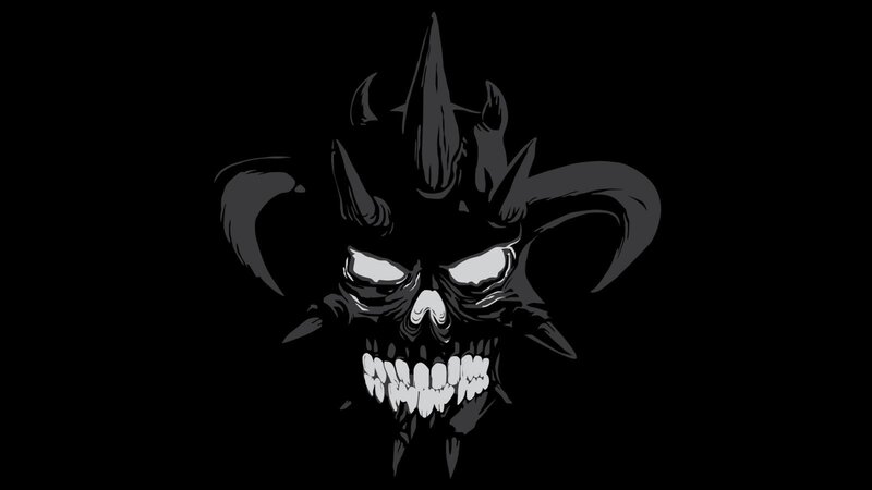 Skull with Horns — Black, Dark, Digital Art, Teeth, Eyes