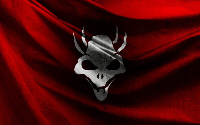 Skull with Horns on Red Cloth