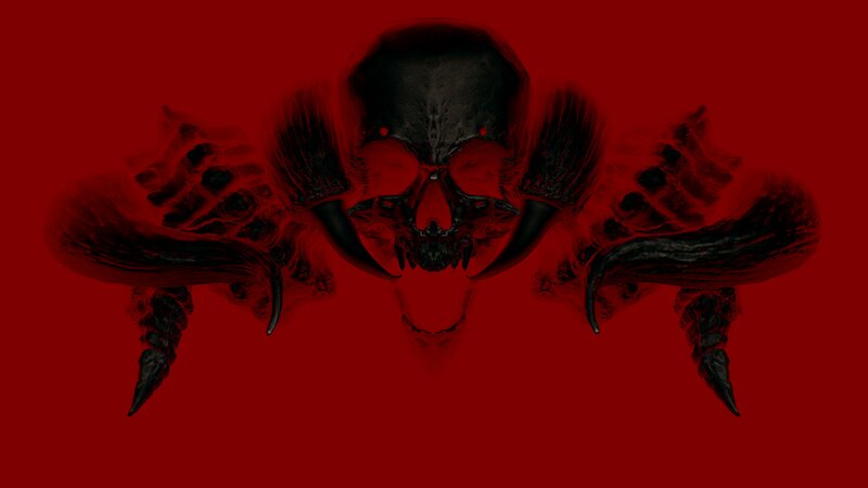 Skull with Horns — Red, Dark, Digital Art