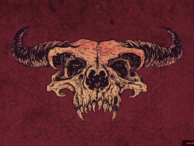 Skull with Horns — Red, Dark