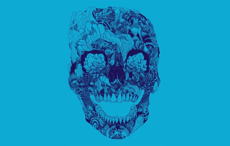 Skull with Intricate Patterns — Blue, Dramatic